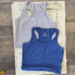 Large Priessei Women's Gray Blue Tank Tops Basic Minimalist Crop Plain Layering